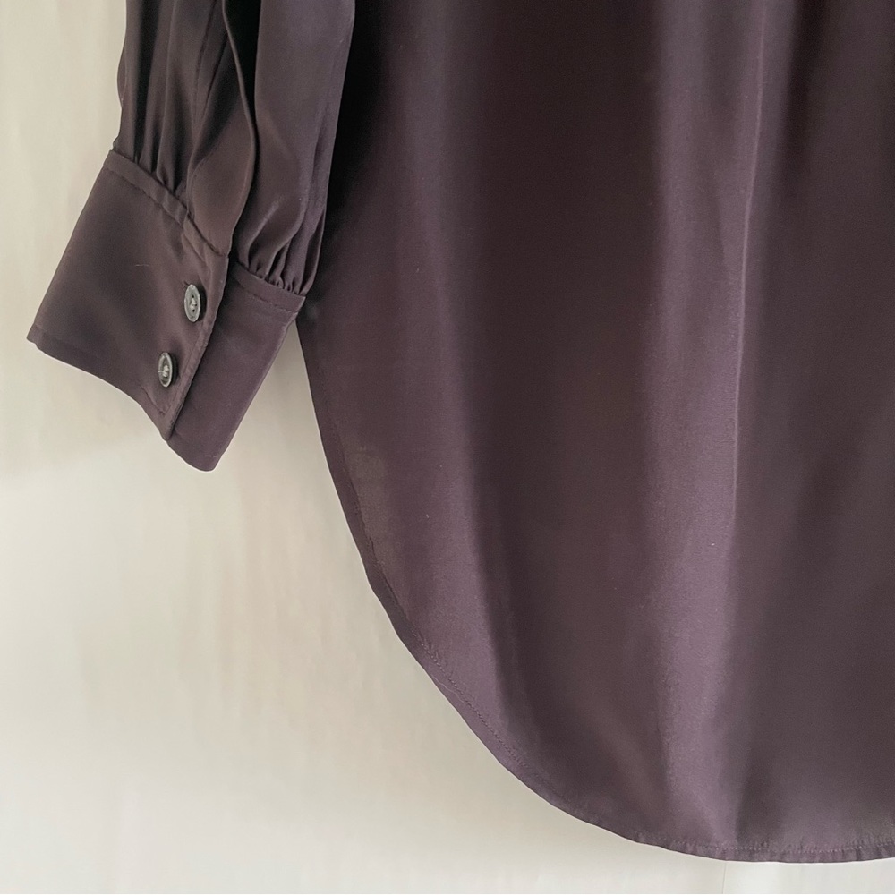 Frame Brown Silk Long Sleeve Mandarin Collar Top Size S - Picture 11 of 11